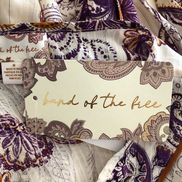 Band Of The Free NWT Lyonnette Paisley Boho Long Sleeve Mini Dress Cream Purple - Picture 9 of 13